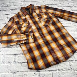 Decree Mens Western Pearl Snap Button Up Shirt Yellow Red Grey Plaid Size M
